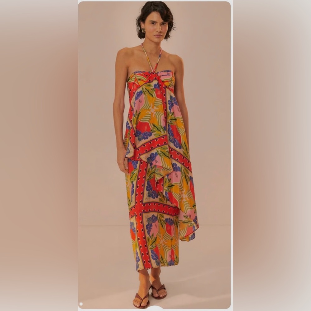 FARM RIO surreal scarf sands print maxi dress